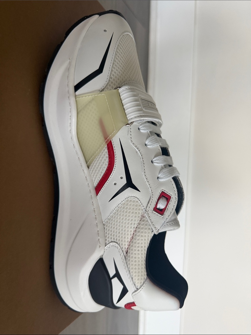 Burberry White Sneakers with Black & Red Accents